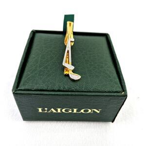 Golf Club Tie Bar Gold Silver L'Aiglon French 2" Clip Clasp Laiglon France
